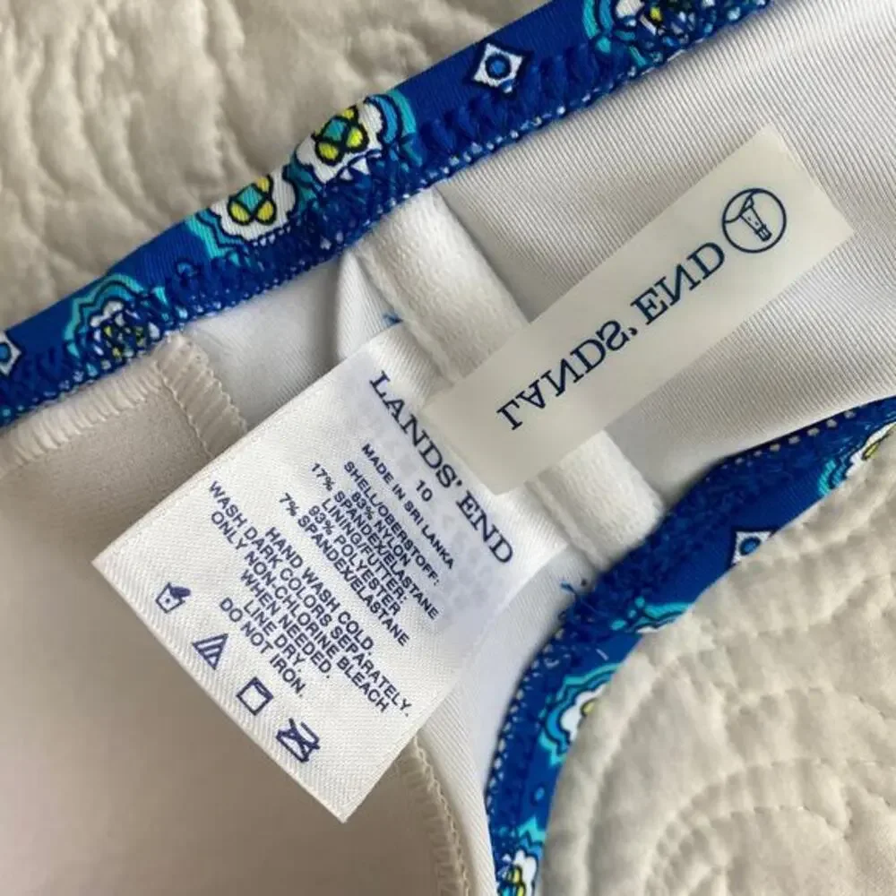 Lands' End Bikini‎ Top Front Tie Detail Padded Blue Medallion 10 Swimwear